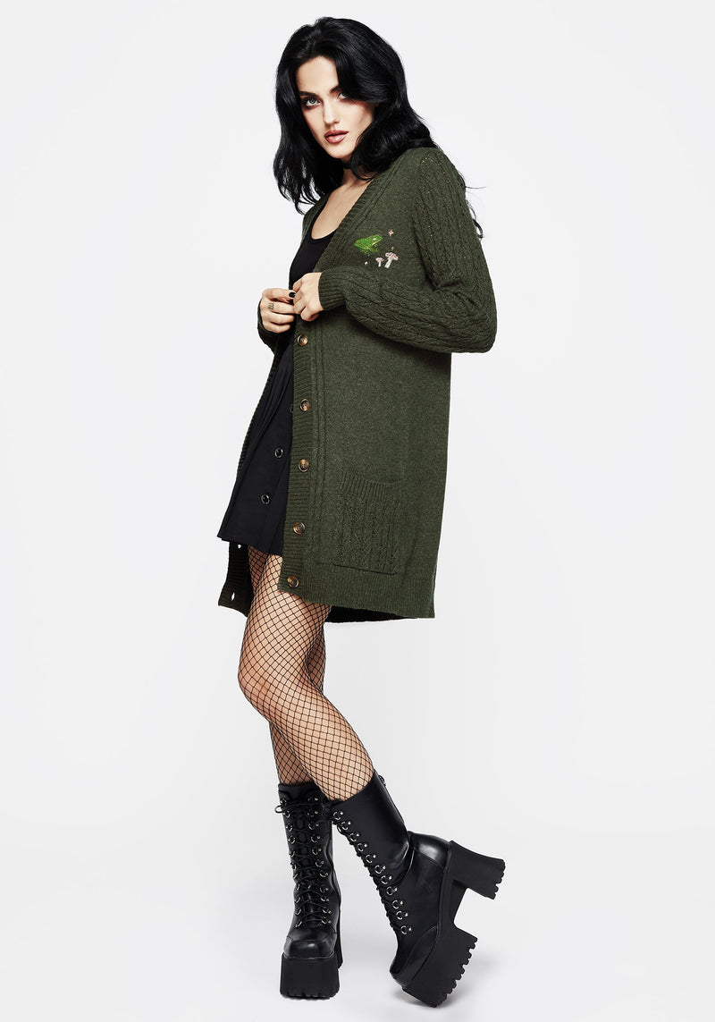 Swamplife Embroidered Cable Knit Longline Cardigan