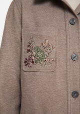 Cordelia Floral Frog Embroidered Pocket Front Shacket