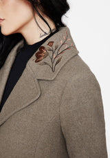 Valeria Floral Moth Embroidered Herringbone Longline Coat