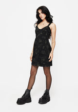 Callopistria Moth Print Denim Mini Apron Dress