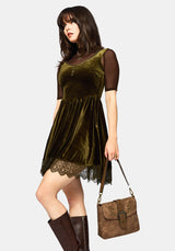 Physis Faux Suede Fern Embroidered Shoulder Bag