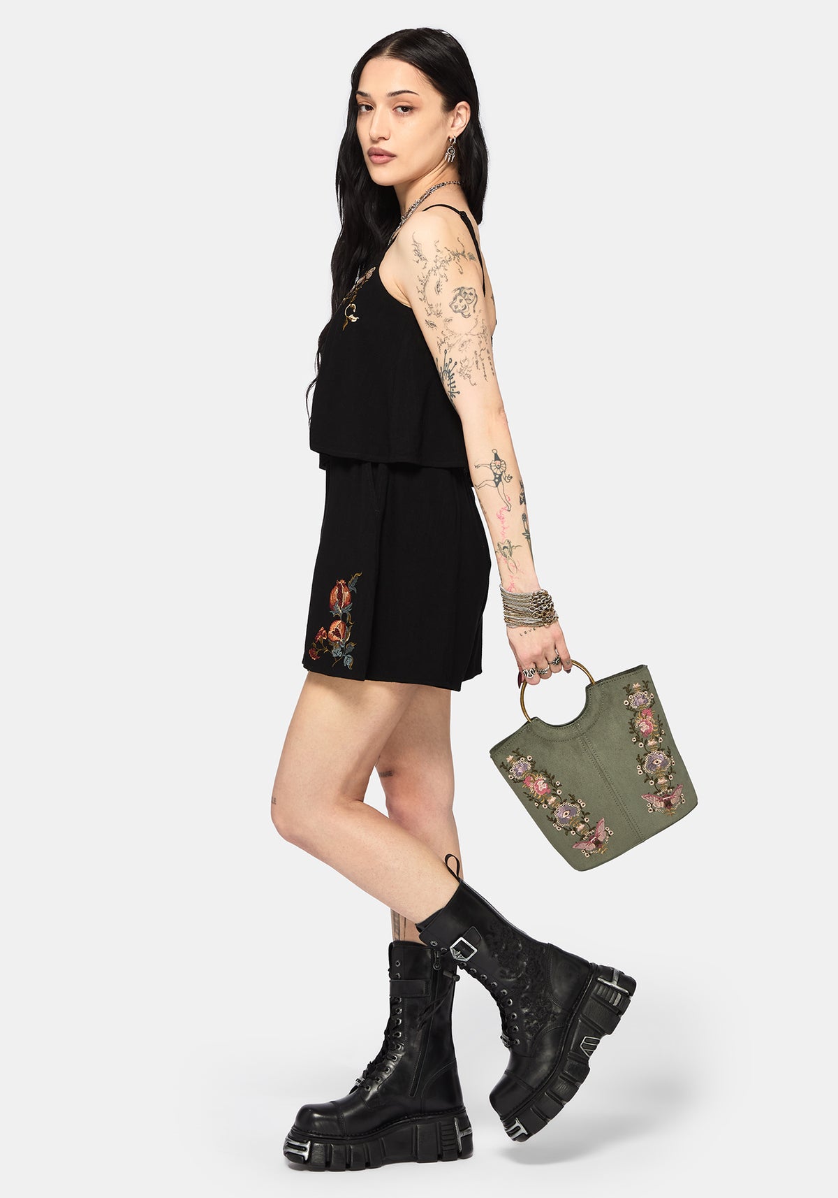 Chlora Handle Embroidered Bag