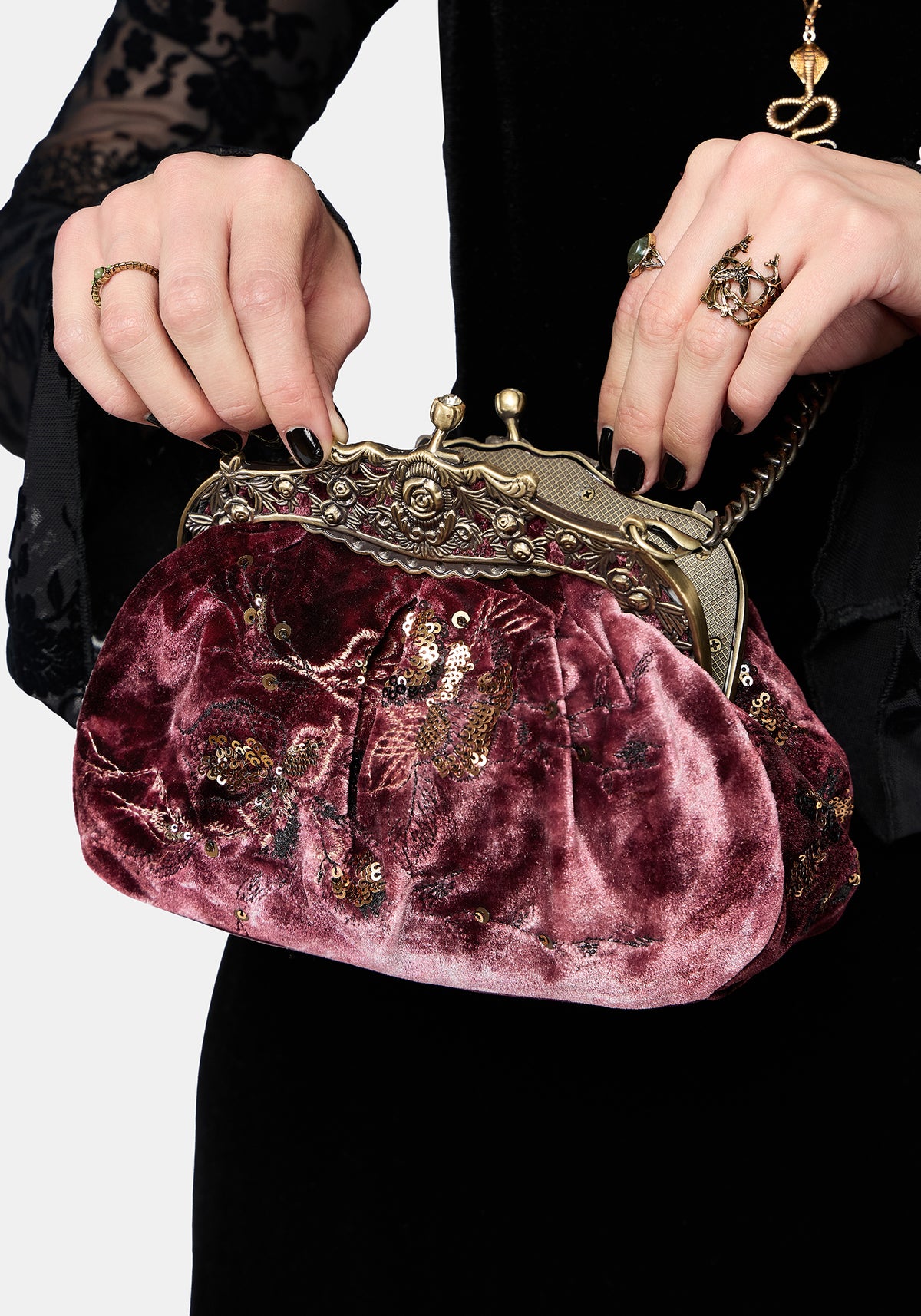 Zariah Embroidered Kiss Lock Bag