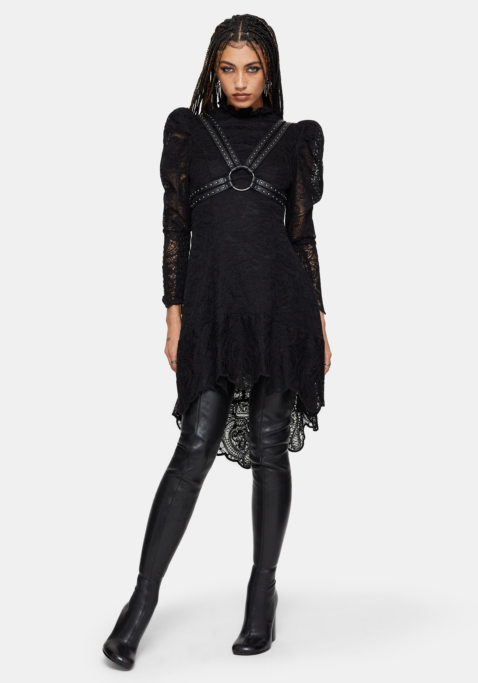 black lace dress with tights and boots Spice Up Sexy Winter Outfits W/ Lacy Black Tights