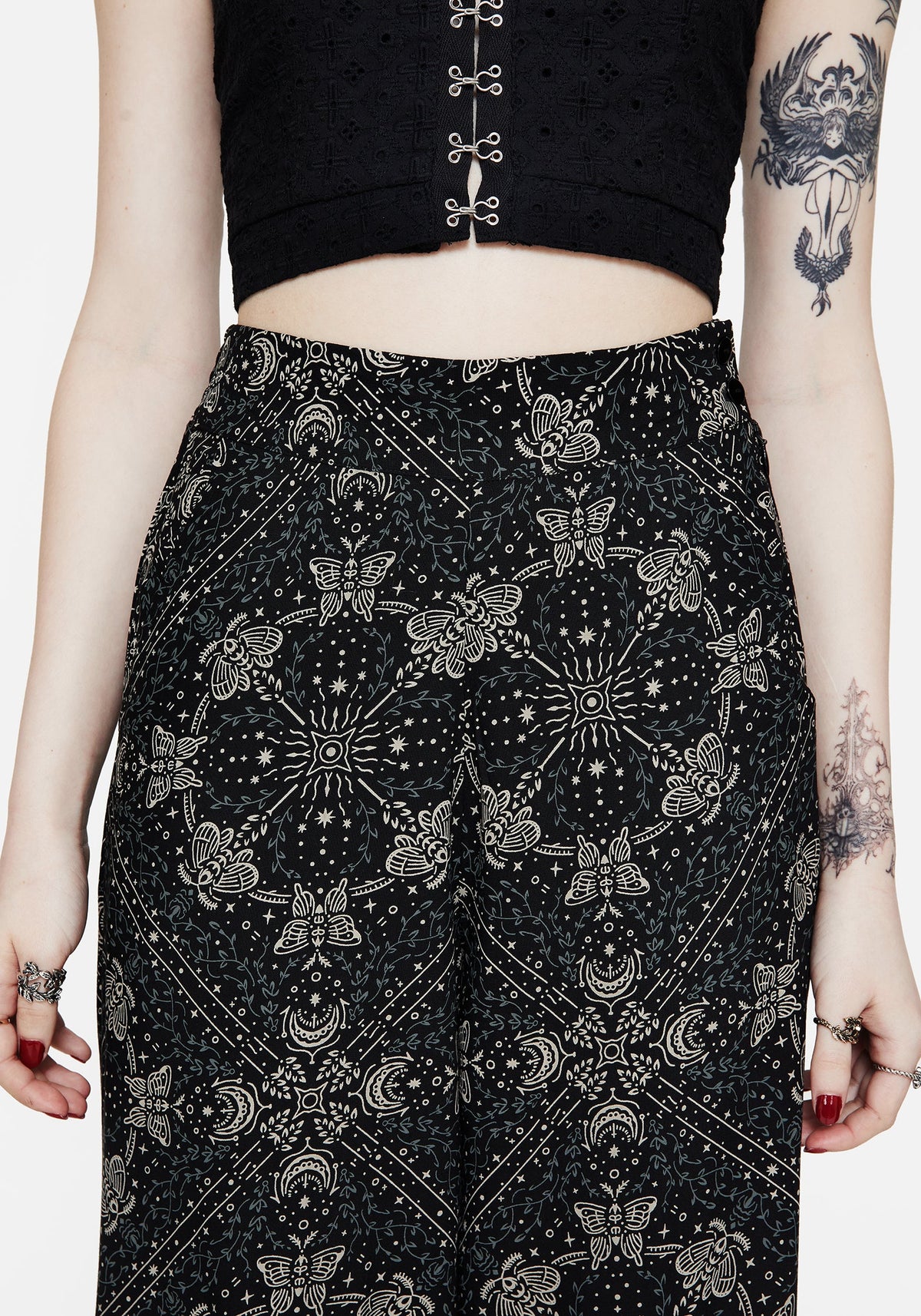 Poem Moth Print Wide Leg Trousers