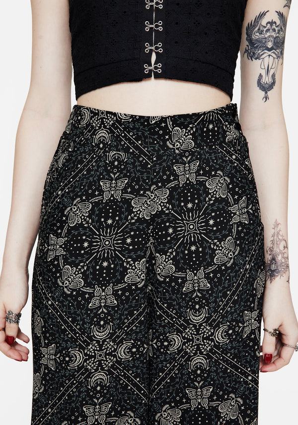 Poem Moth Print Wide Leg Trousers