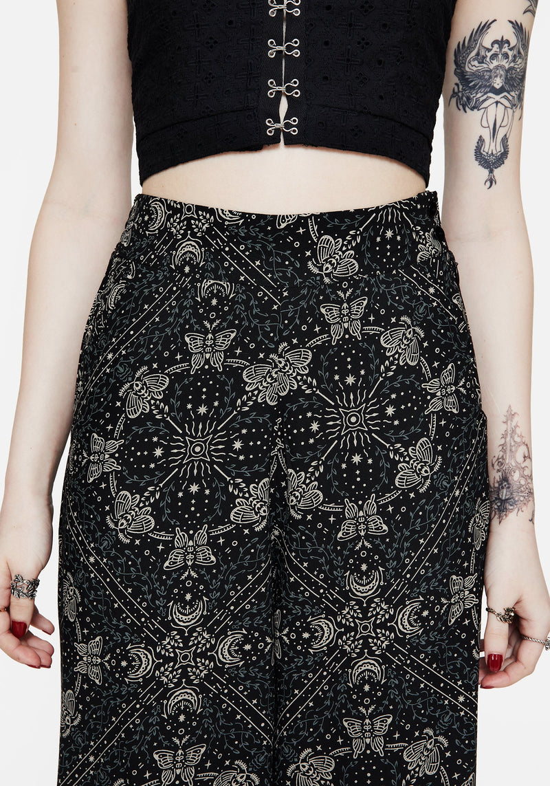 Poem Moth Print Wide Leg Trousers