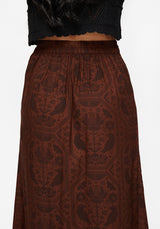 Annabel Raven Print Split Front Midi Skirt - Rust