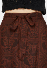 Annabel Raven Print Split Front Midi Skirt - Rust