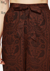 Annabel Tie Waist Wide Leg Culotte Trousers - Rust