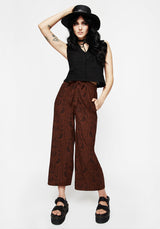 Annabel Tie Waist Wide Leg Culotte Trousers - Rust