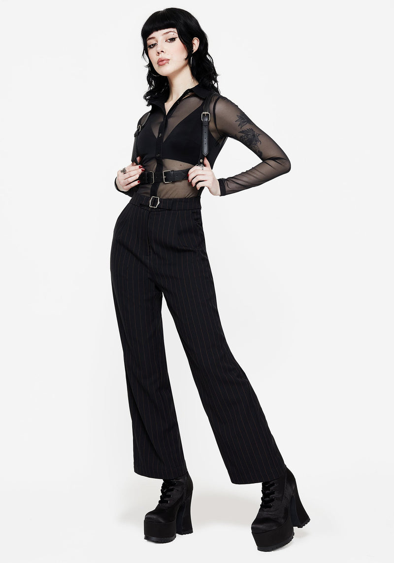 Enyo Belt Detail Stripe Wide Leg Trouser