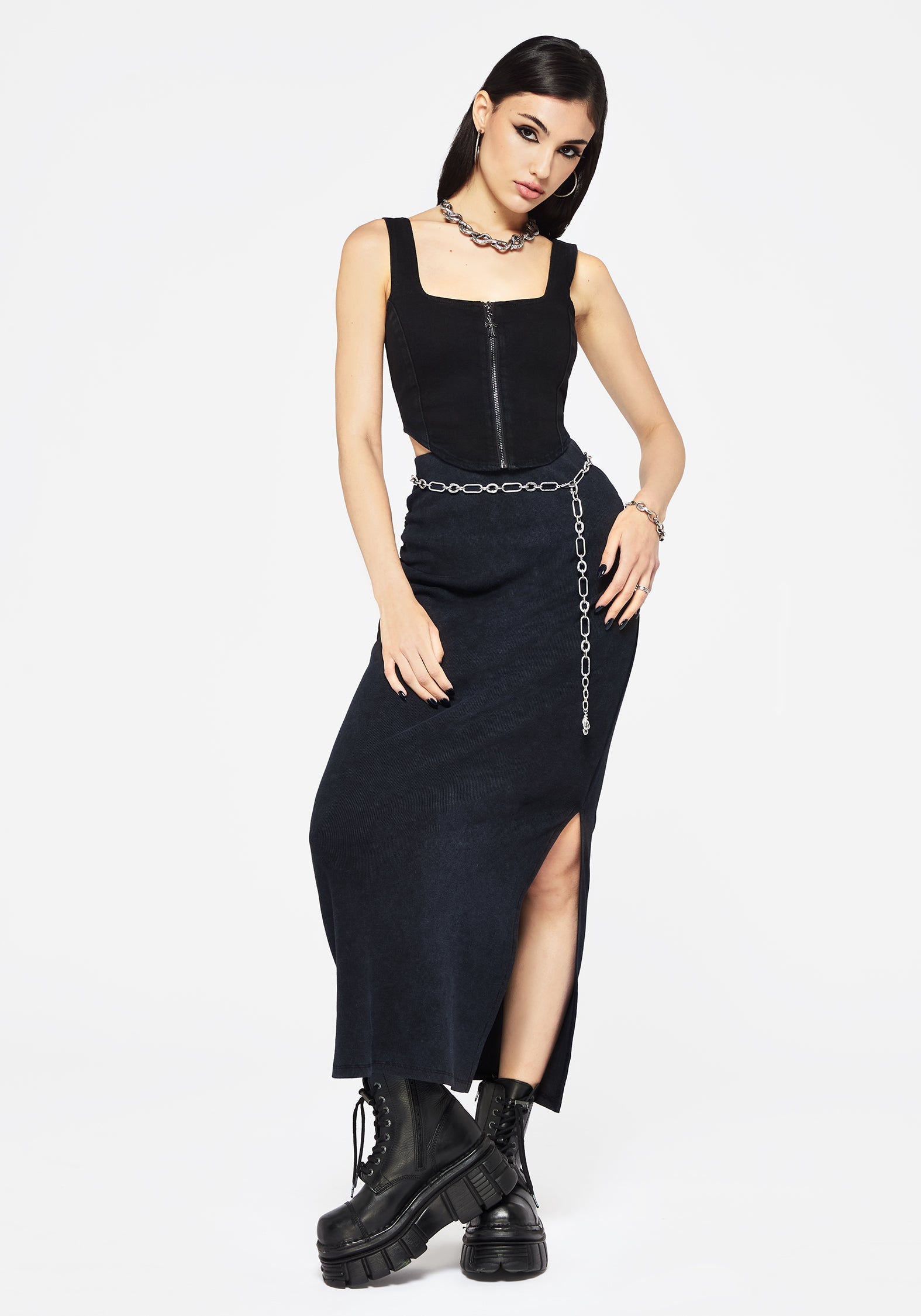 Christina Washed Rib Cotton Maxi Skirt
