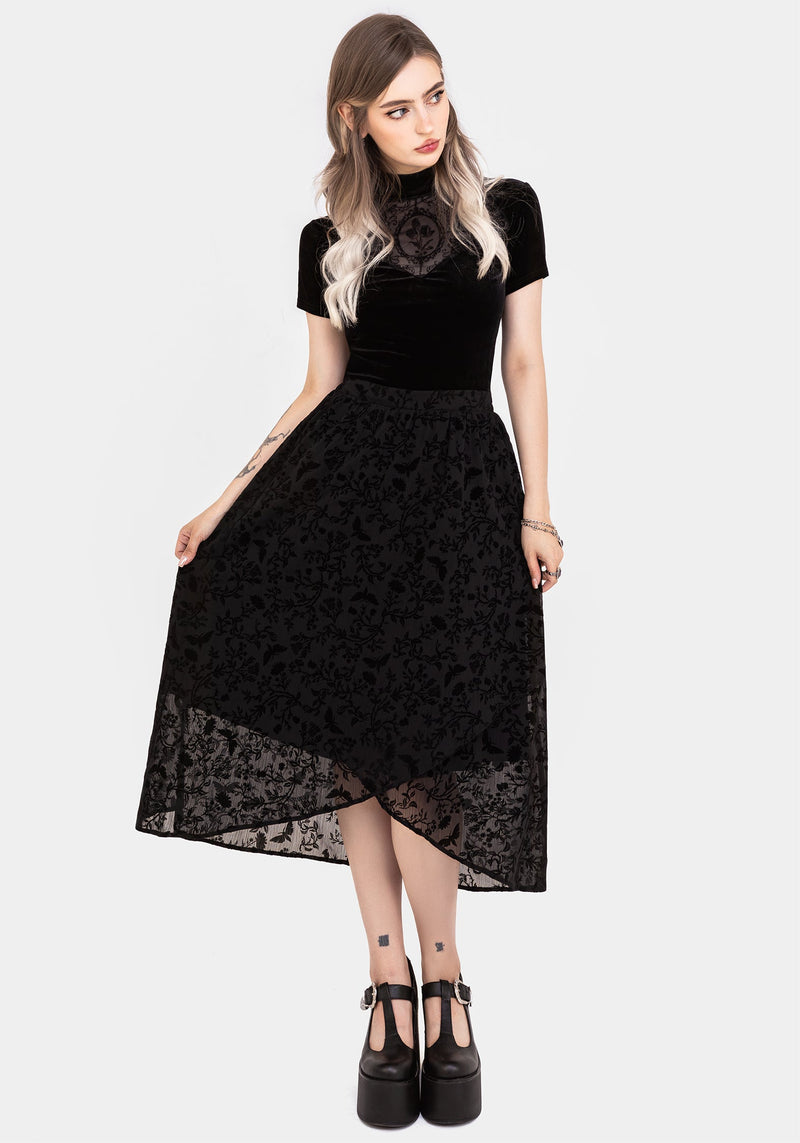 Faustina Flocked Chiffon Mock Wrap Midaxi Skirt