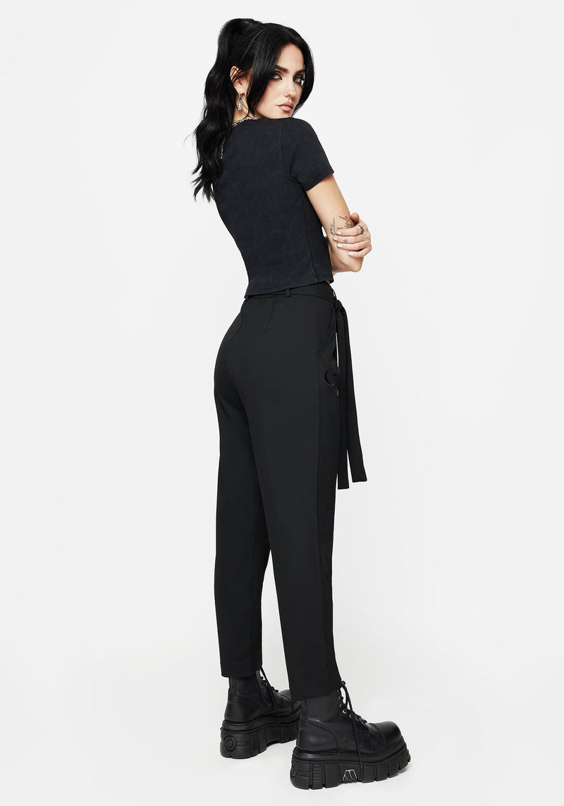 Hester Embroidered Tapered Trousers - Black