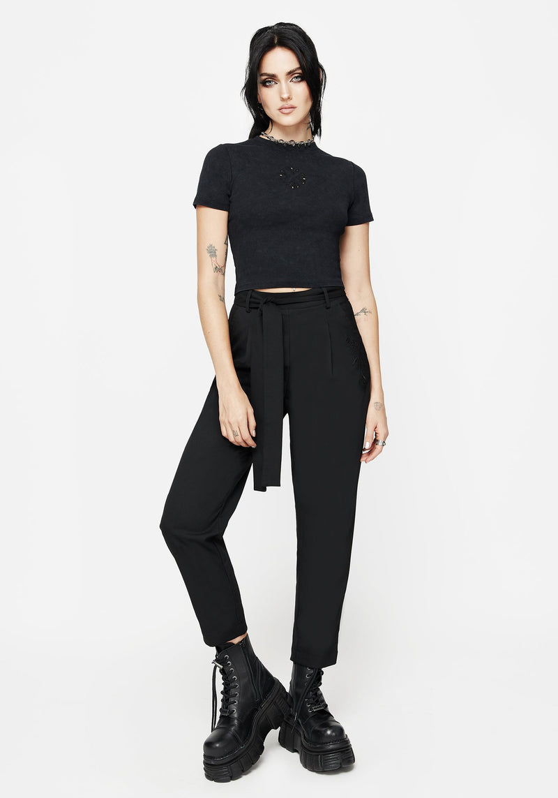 Hester Embroidered Tapered Trousers - Black