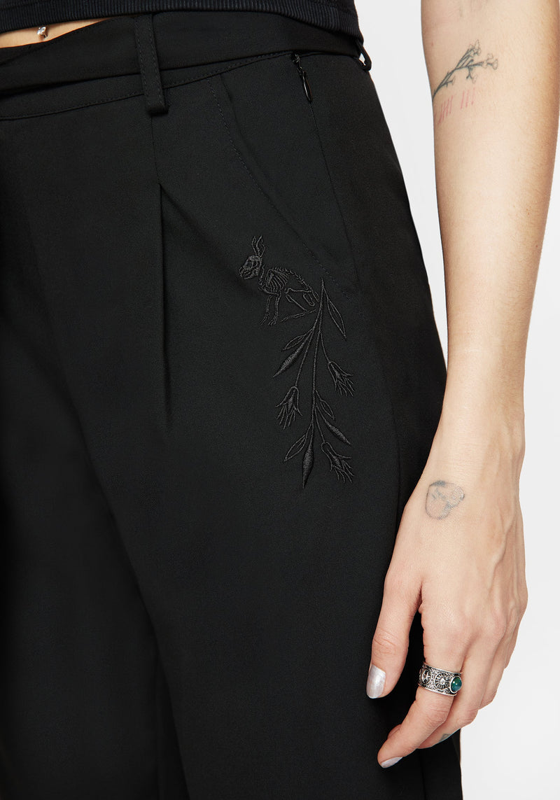 Hester Embroidered Tapered Trousers - Black