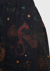 Phoenix Dragon Printed Pleated Midi Skirt