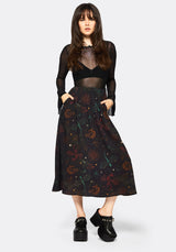 Phoenix Dragon Printed Pleated Midi Skirt