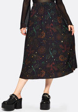 Phoenix Dragon Printed Pleated Midi Skirt