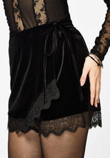 Deva Velour Lace Trim Tie Waist Skort