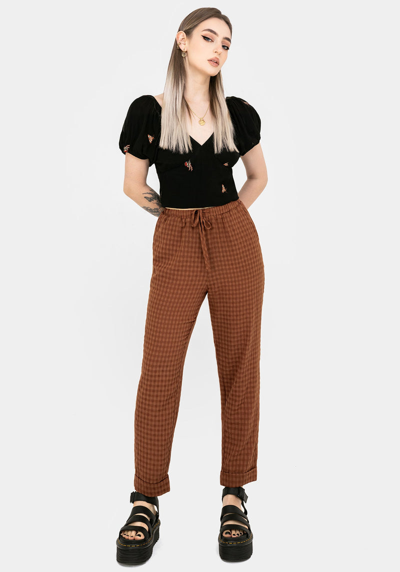 Soleil Cotton-Blend Check Tapered Trouser