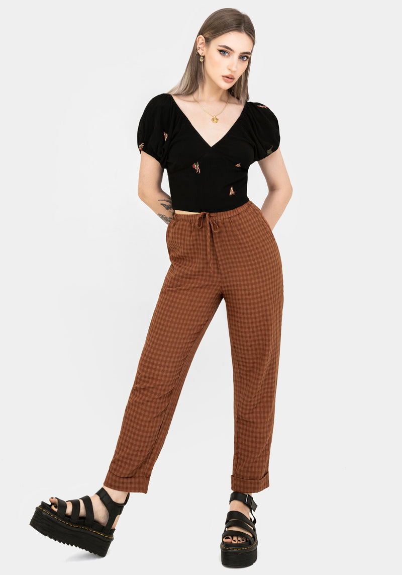 Soleil Cotton-Blend Check Tapered Trouser