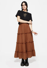 Soleil Cotton-Blend Check Tiered Maxi Skirt