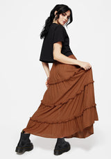 Soleil Cotton-Blend Check Tiered Maxi Skirt