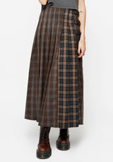 Raven Pleated Check Buckle Detail Maxi Skirt