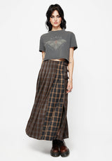 Raven Pleated Check Buckle Detail Maxi Skirt