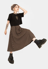 Terra Cotton Check Midi Skirt - Brown