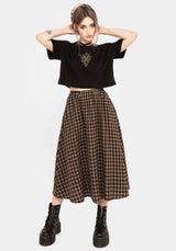 Terra Cotton Check Midi Skirt - Brown