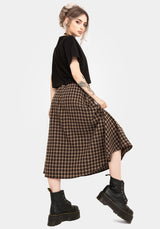 Terra Cotton Check Midi Skirt - Brown