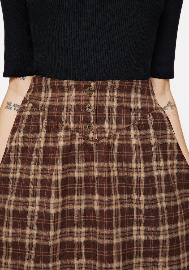 Milo Check Button Down Front Split Midi Skirt