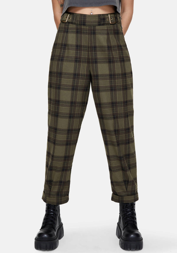 Cecily Buckle Detail Check Balloon Trousers