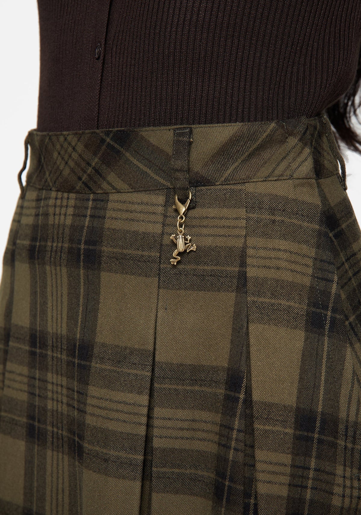 Cecily Check Pleated Mini Skirt With Frog Charm