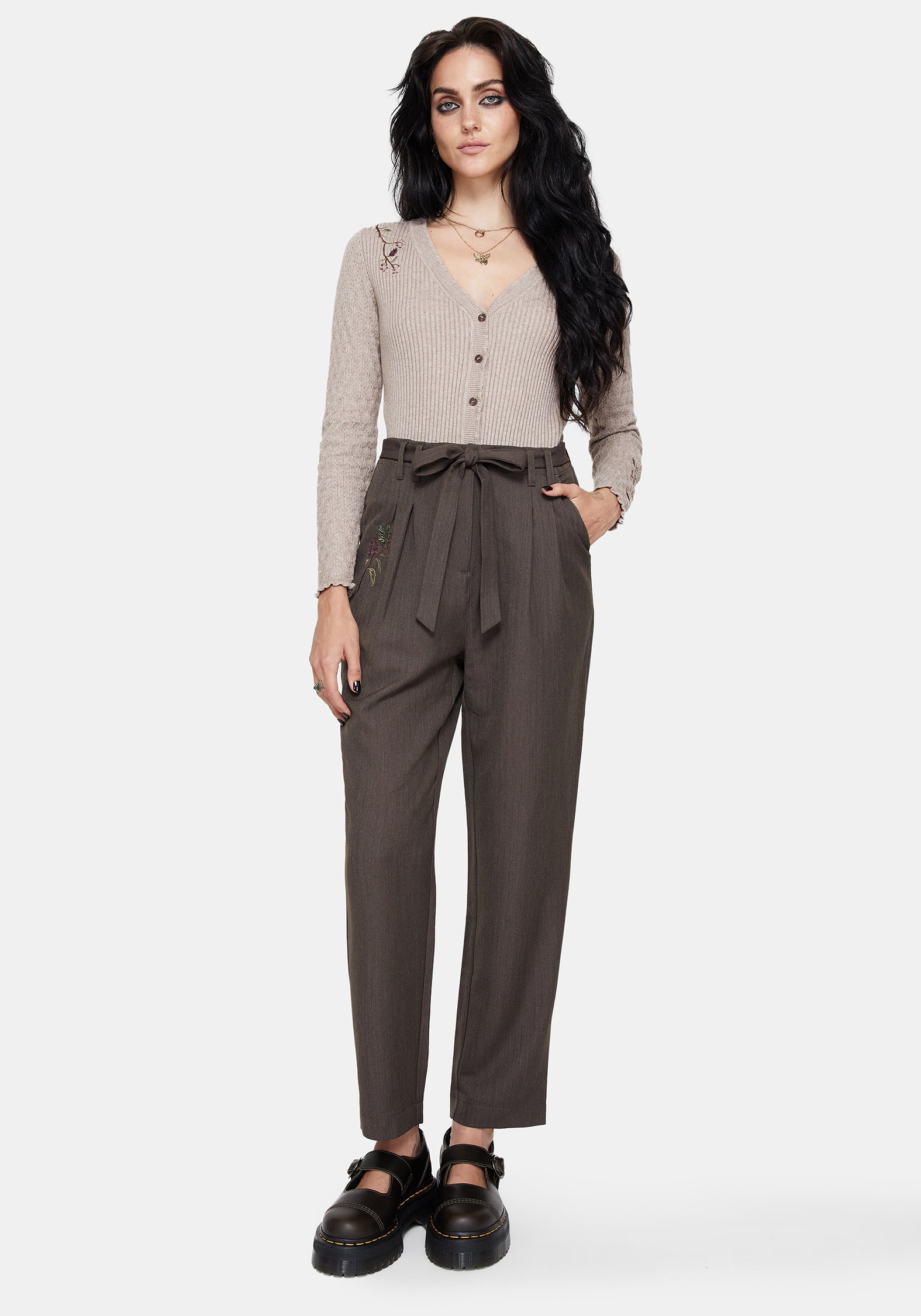 Meliae Moth Embroidered Tapered Trousers
