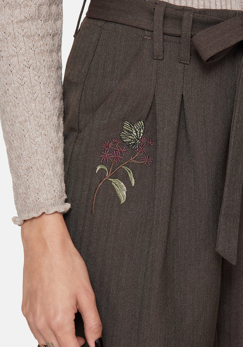 Meliae Moth Embroidered Tapered Trousers