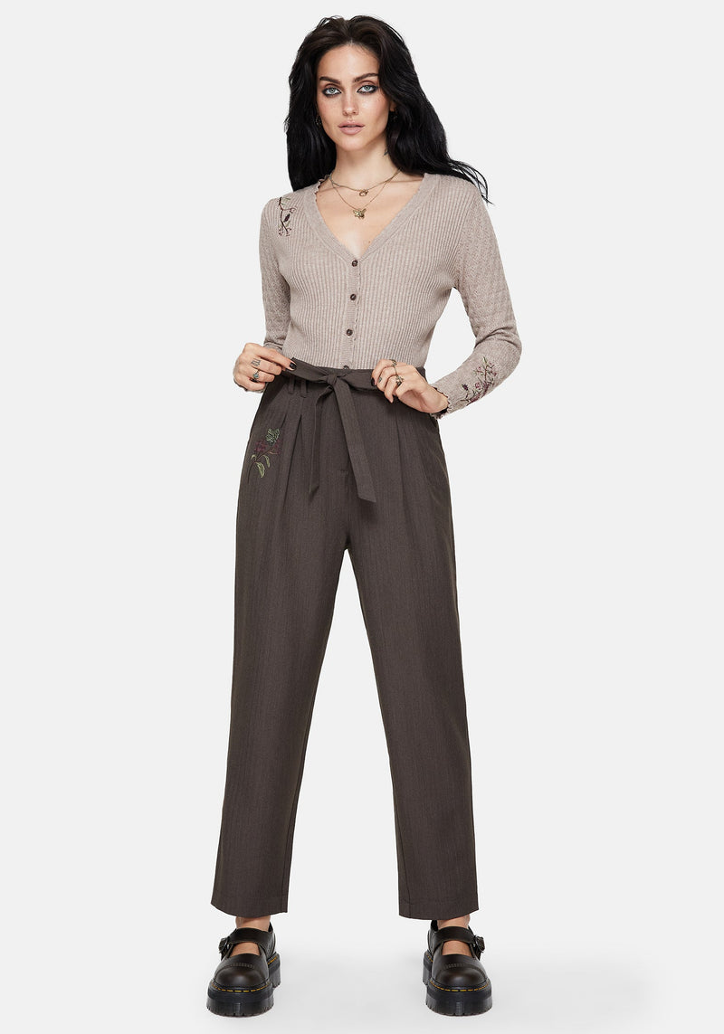 Meliae Moth Embroidered Tapered Trousers