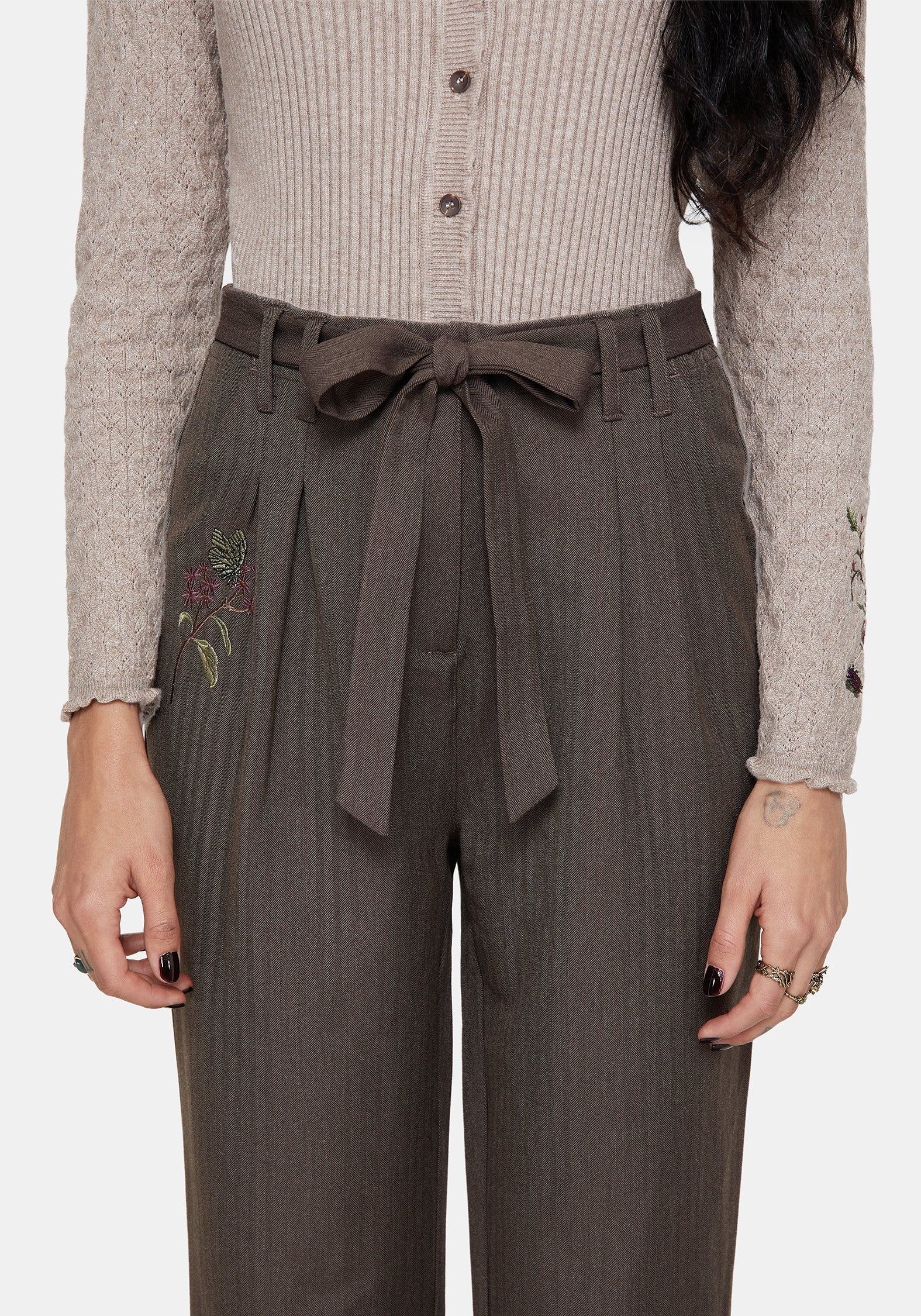Meliae Moth Embroidered Tapered Trousers