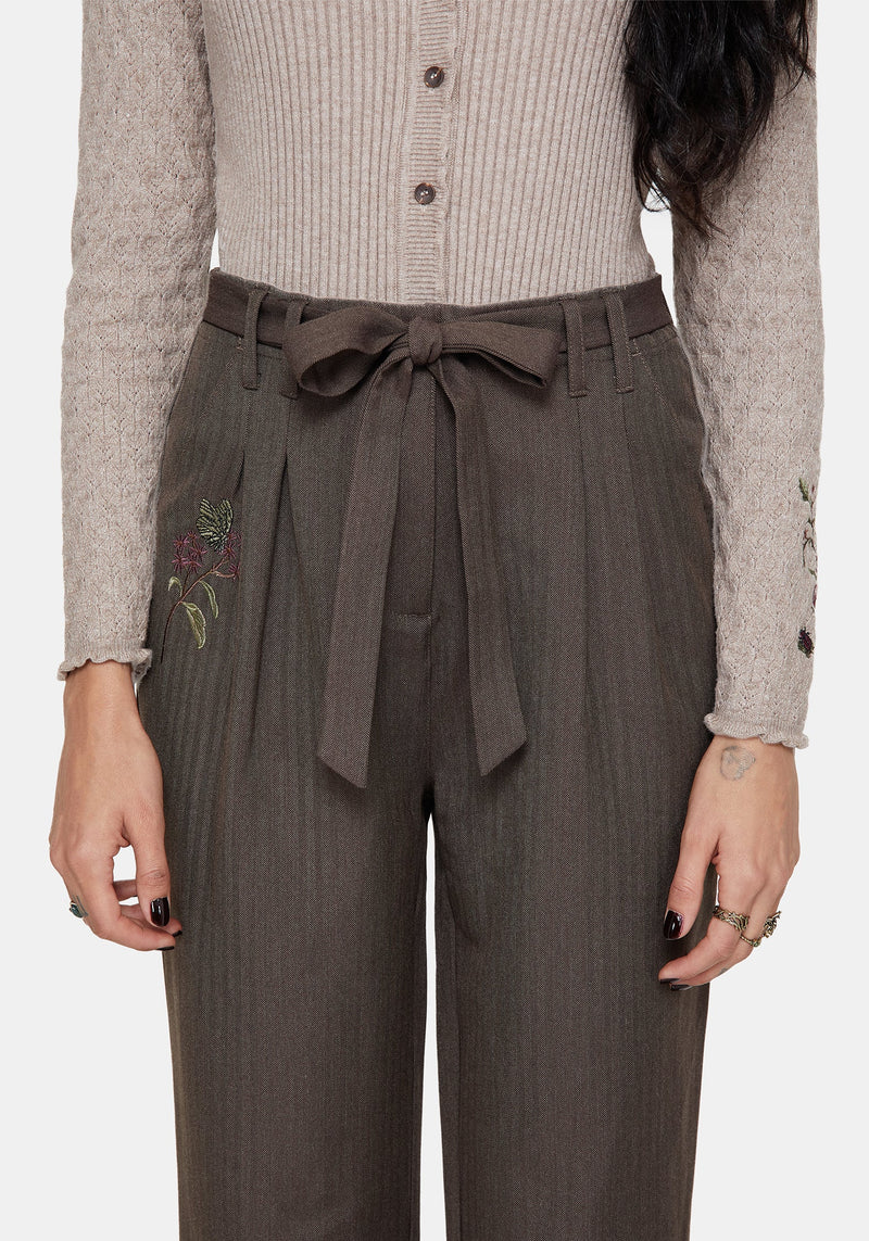 Meliae Moth Embroidered Tapered Trousers