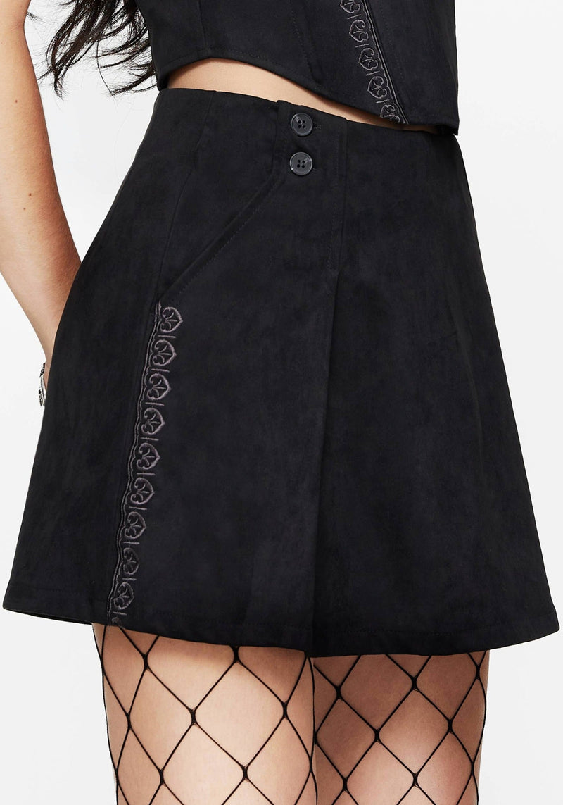 Lauma Embroidered Faux Suede Skort