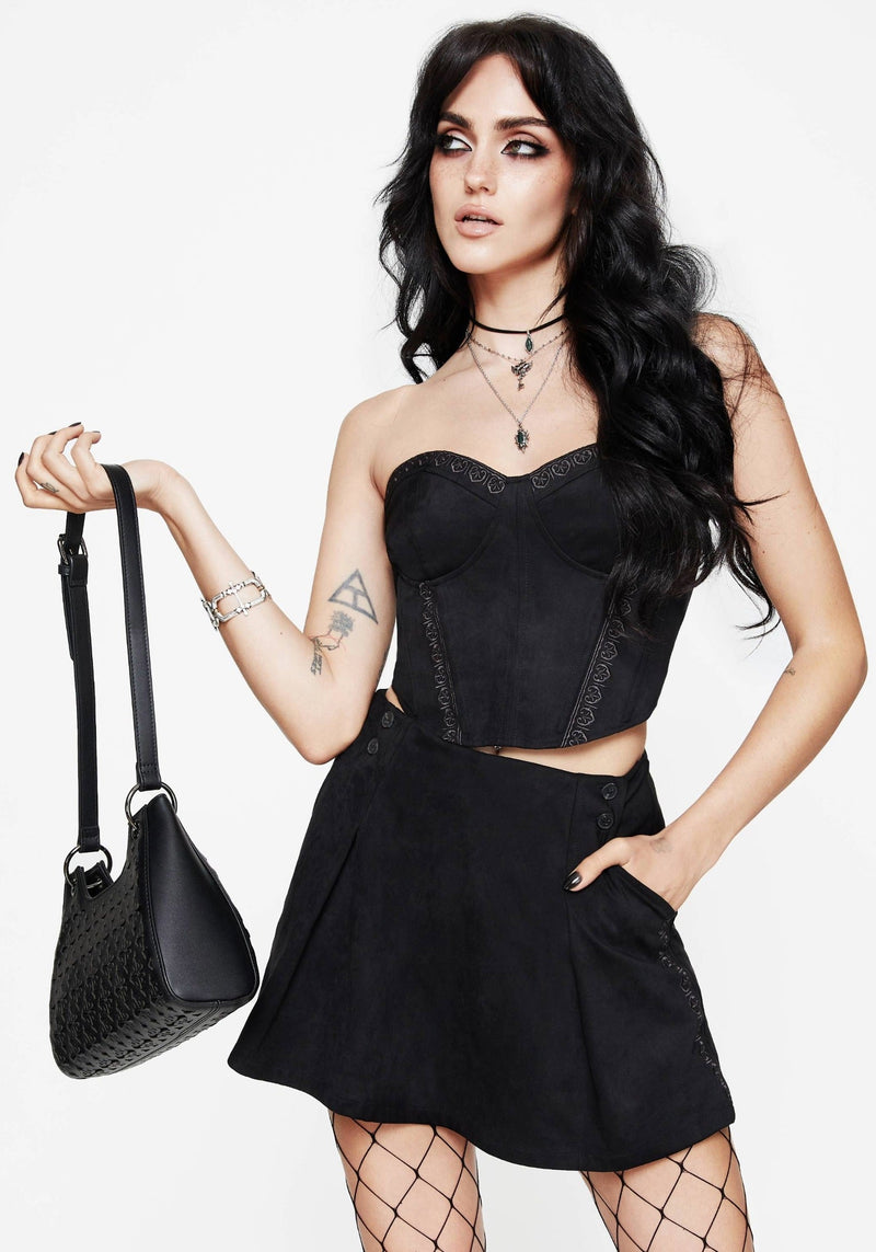 Lauma Embroidered Faux Suede Skort