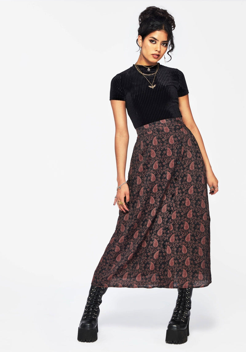 Isola Paisley Print Asymmetric Button Up Midaxi Skirt