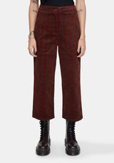 Terracotta Cotton Cord Check Straight Leg Crop Trousers