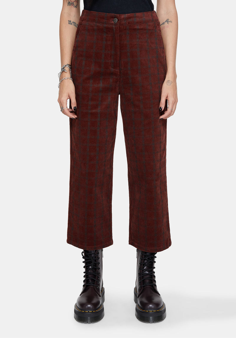 Terracotta Cotton Cord Check Straight Leg Crop Trousers