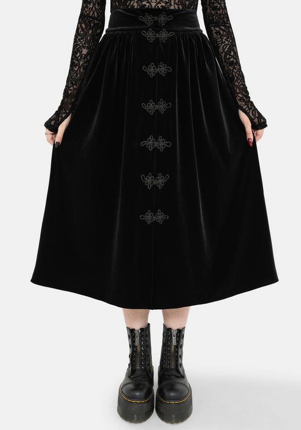 Nova Velour Frog Closure Midi Skirt