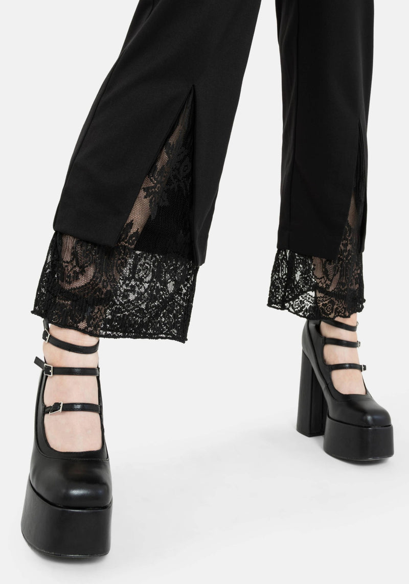 Orchid Lace Insert Pleated Hem Straight Leg Trouser