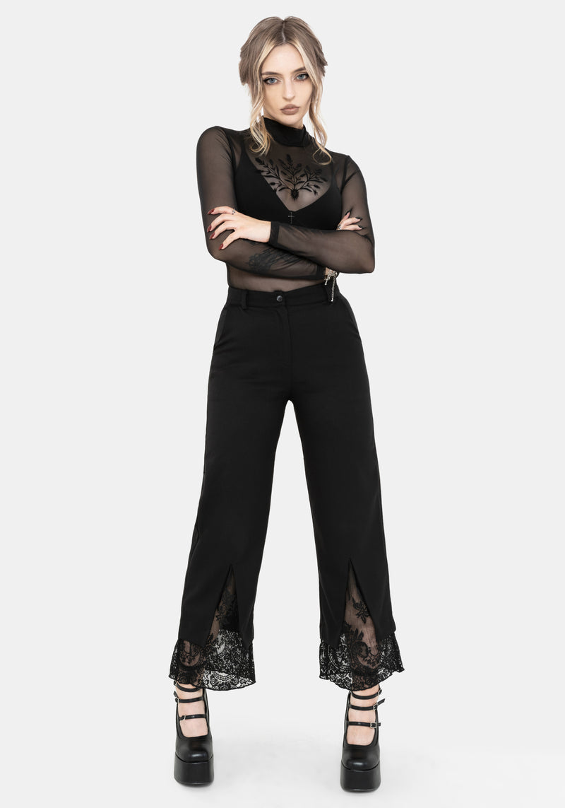 Orchid Lace Insert Pleated Hem Straight Leg Trouser